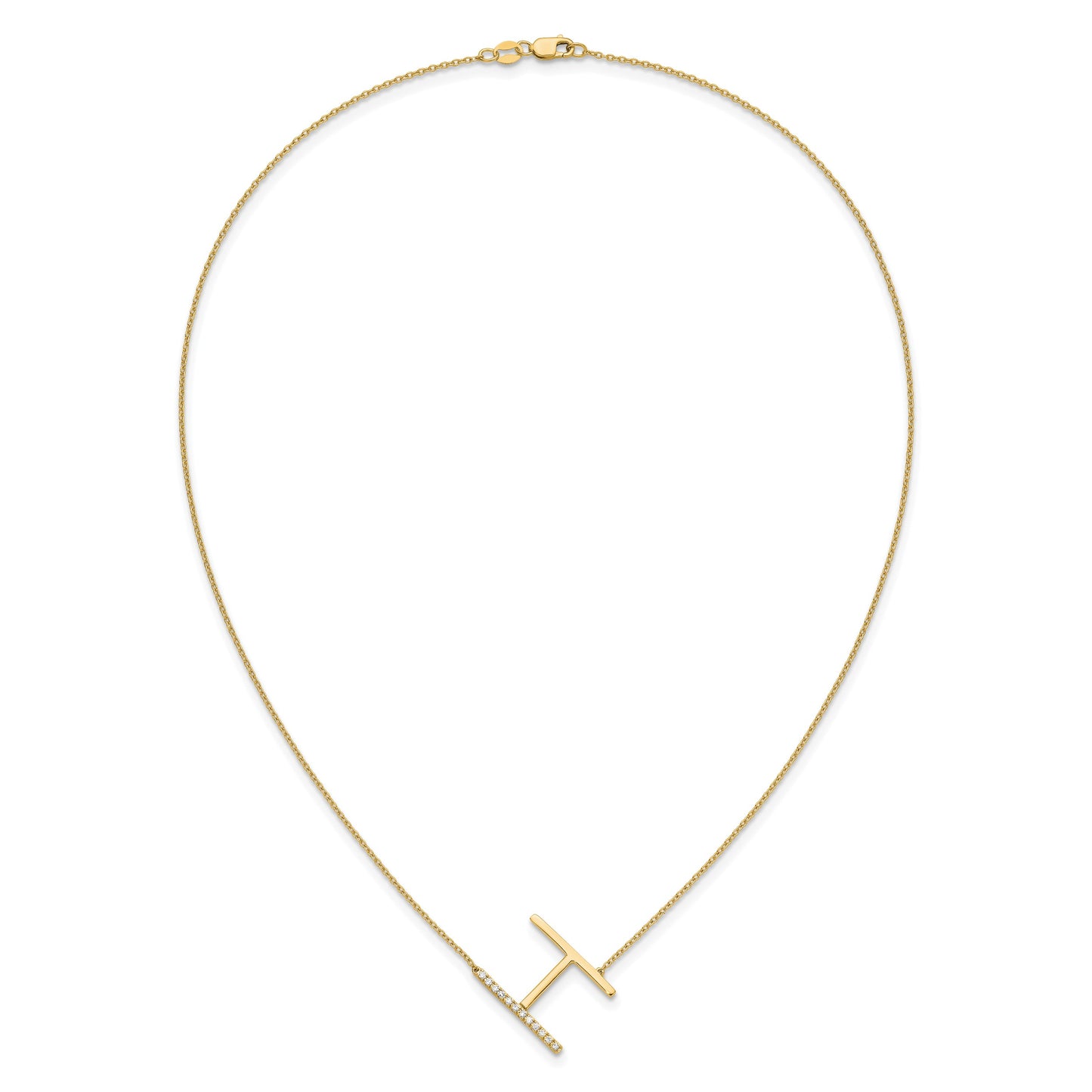 14K Sideways Diamond Initial H 18 inch Necklace