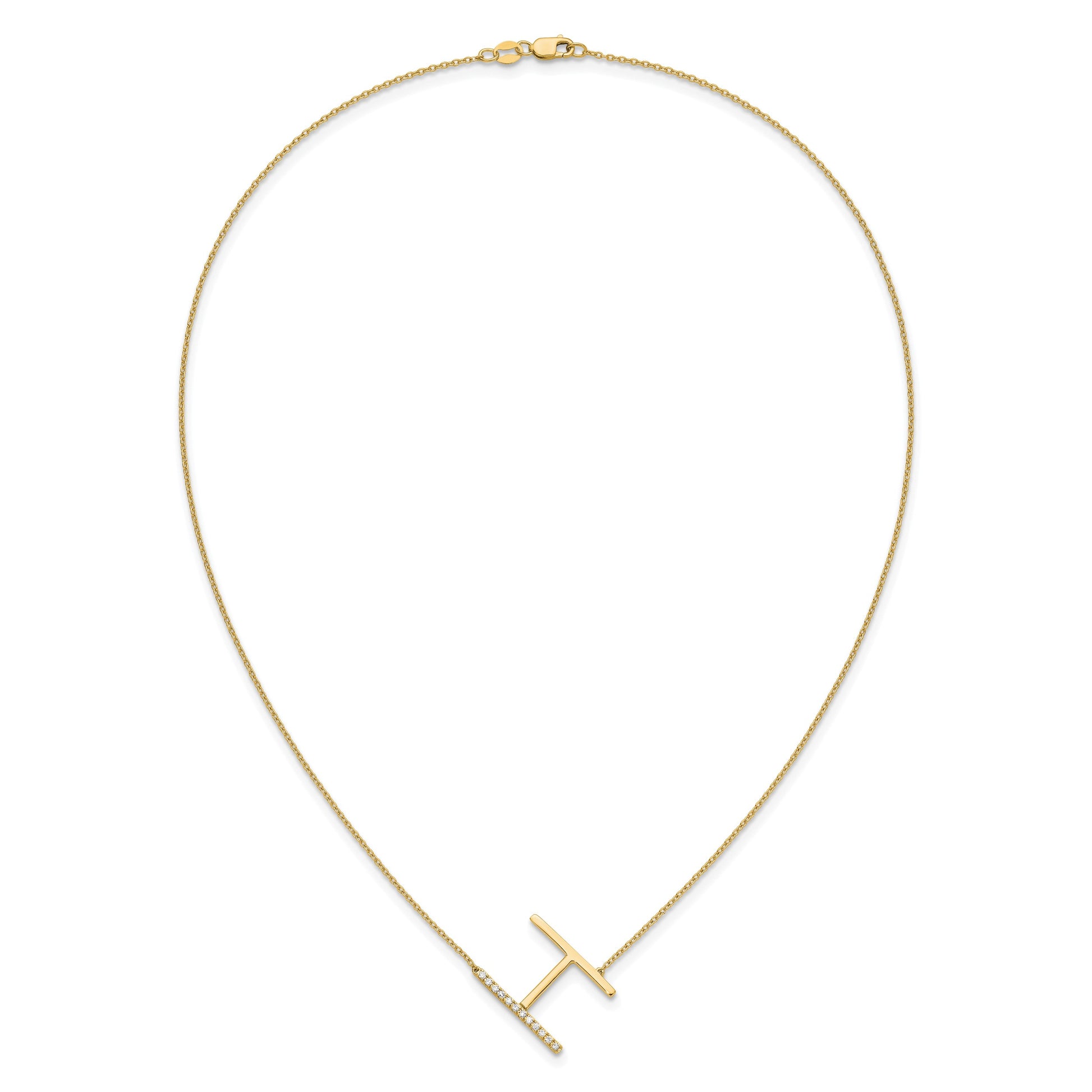 14K Sideways Diamond Initial H 18 inch Necklace