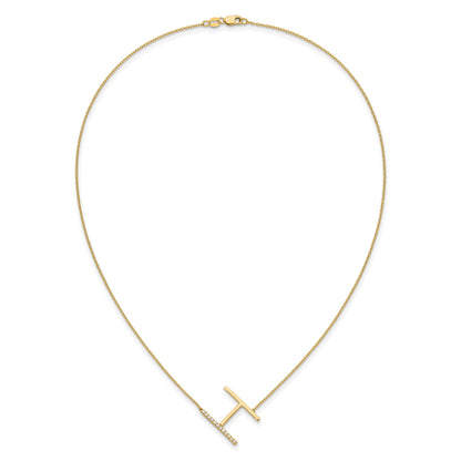 14K Sideways Diamond Initial H 18 inch Necklace