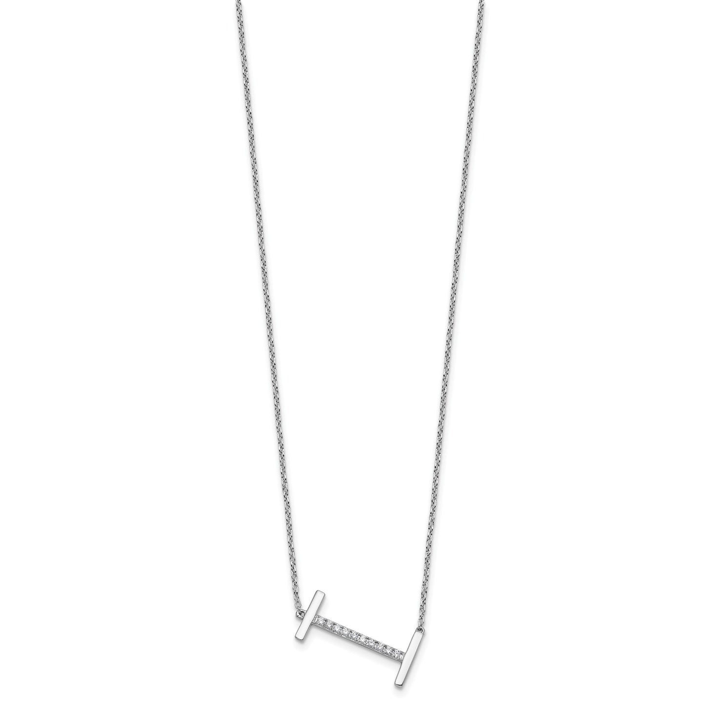14K White Gold Sideways Diamond Initial I 18 inch Necklace