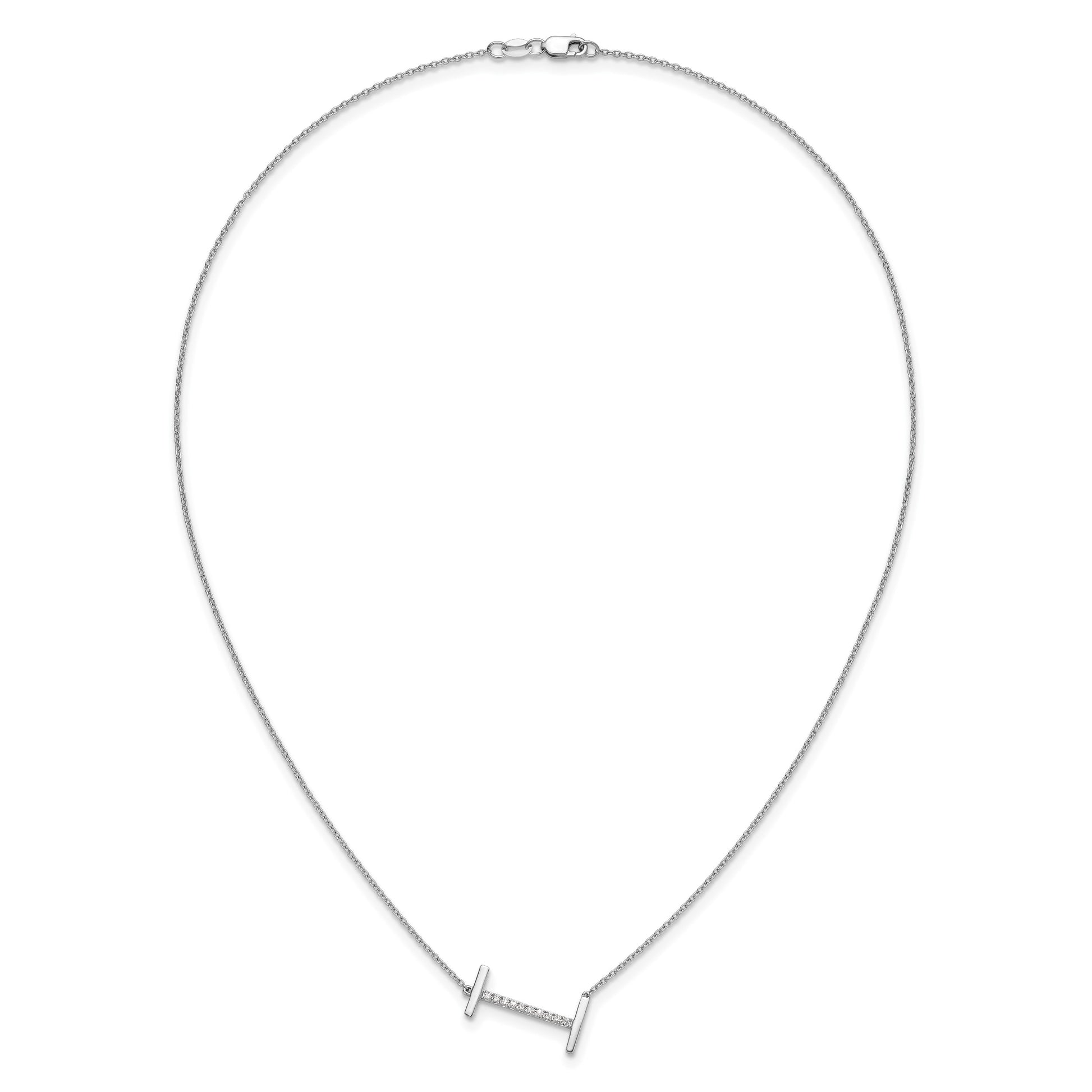14K White Gold Sideways Diamond Initial I 18 inch Necklace