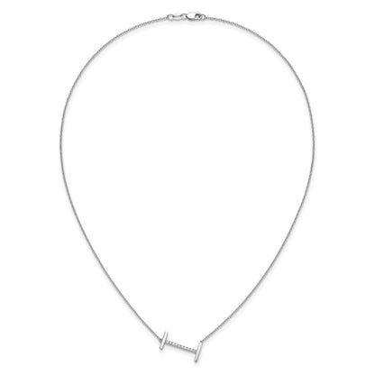 14K White Gold Sideways Diamond Initial I 18 inch Necklace