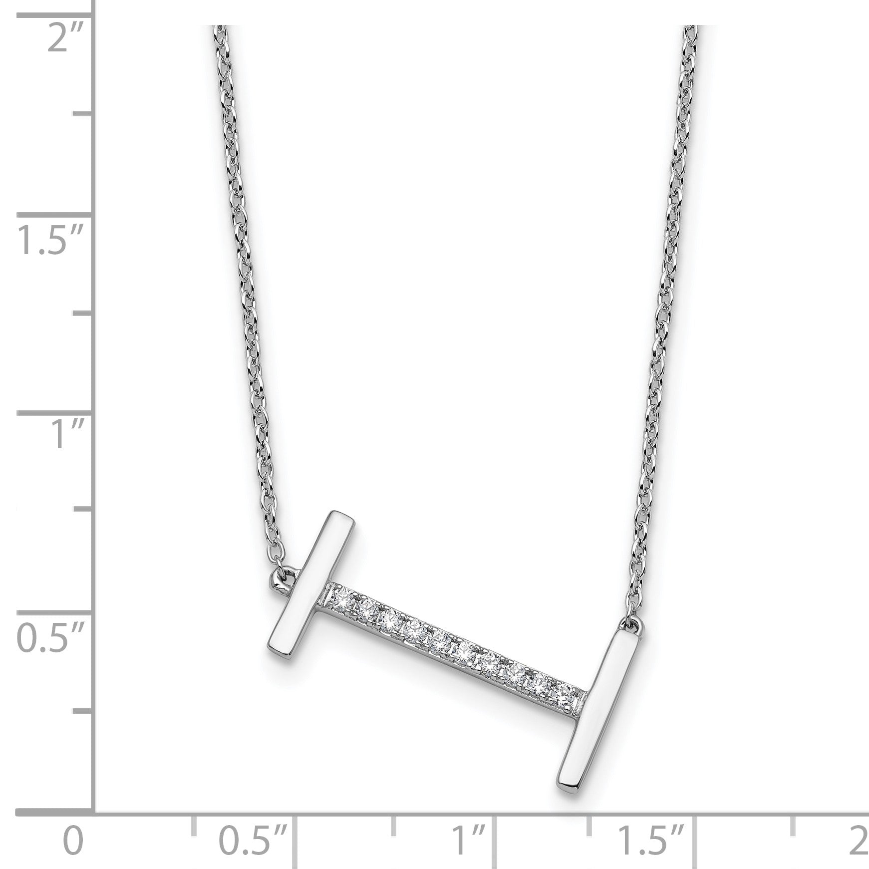 14K White Gold Sideways Diamond Initial I 18 inch Necklace