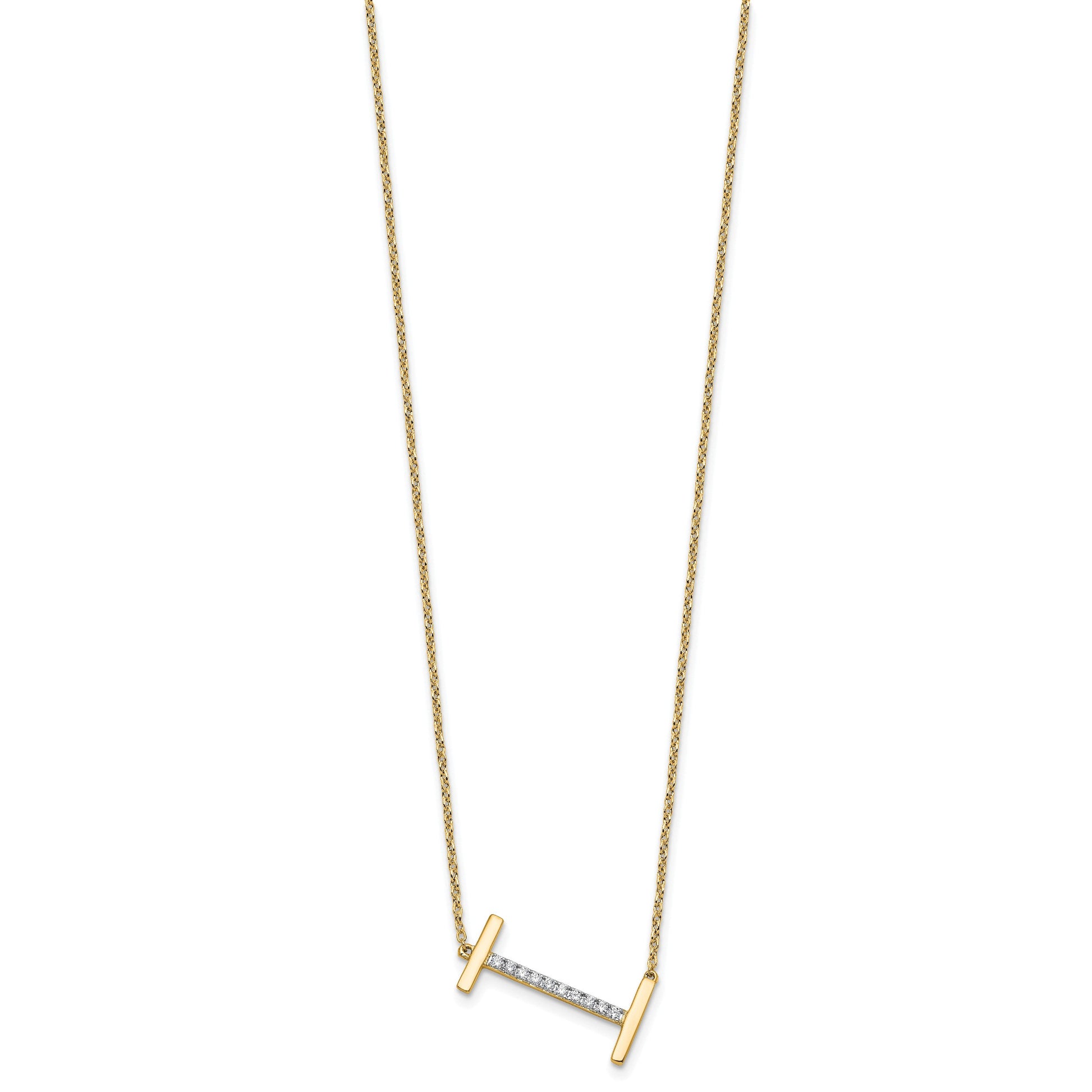 14K Sideways Diamond Initial I 18 inch Necklace