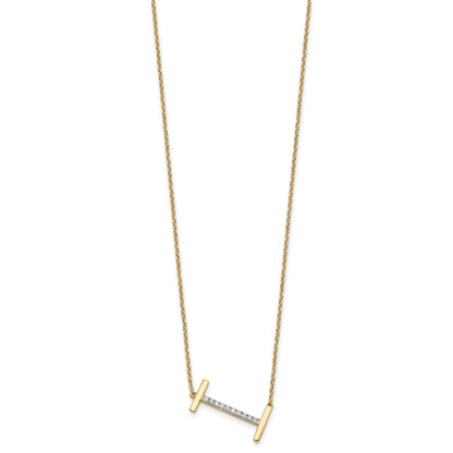 14K Sideways Diamond Initial I 18 inch Necklace