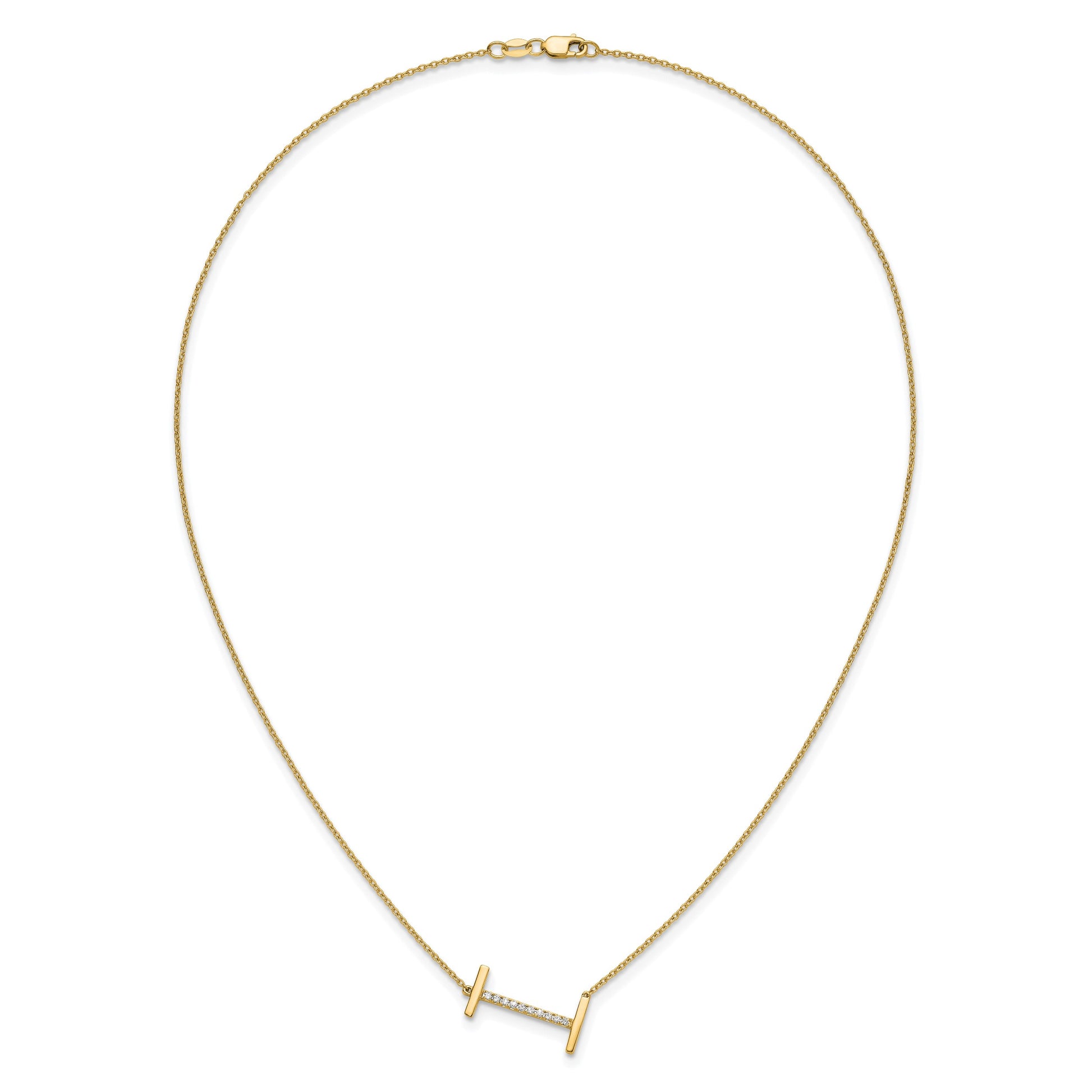 14K Sideways Diamond Initial I 18 inch Necklace