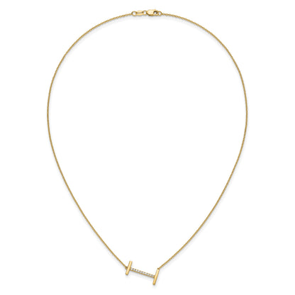 14K Sideways Diamond Initial I 18 inch Necklace