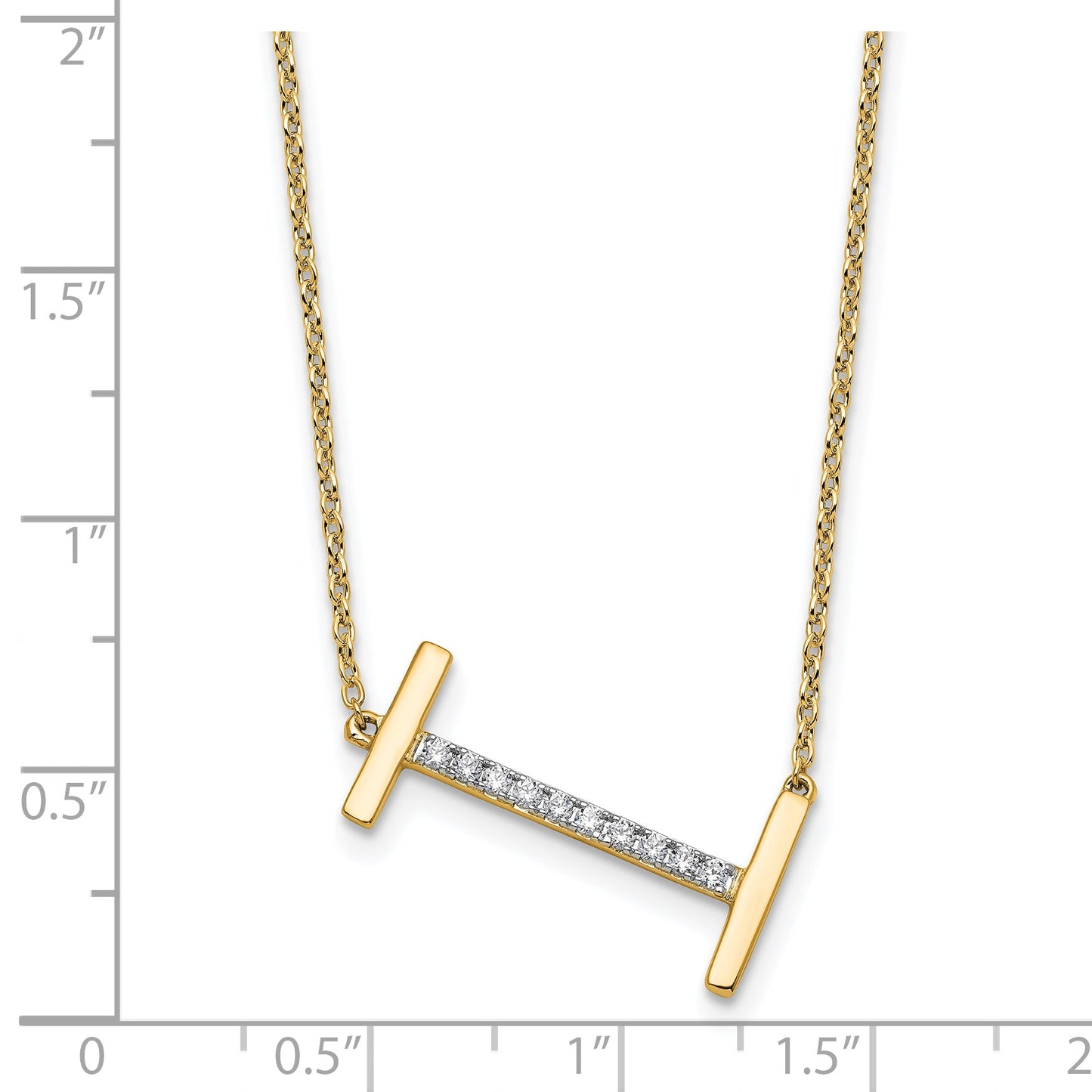 14K Sideways Diamond Initial I 18 inch Necklace