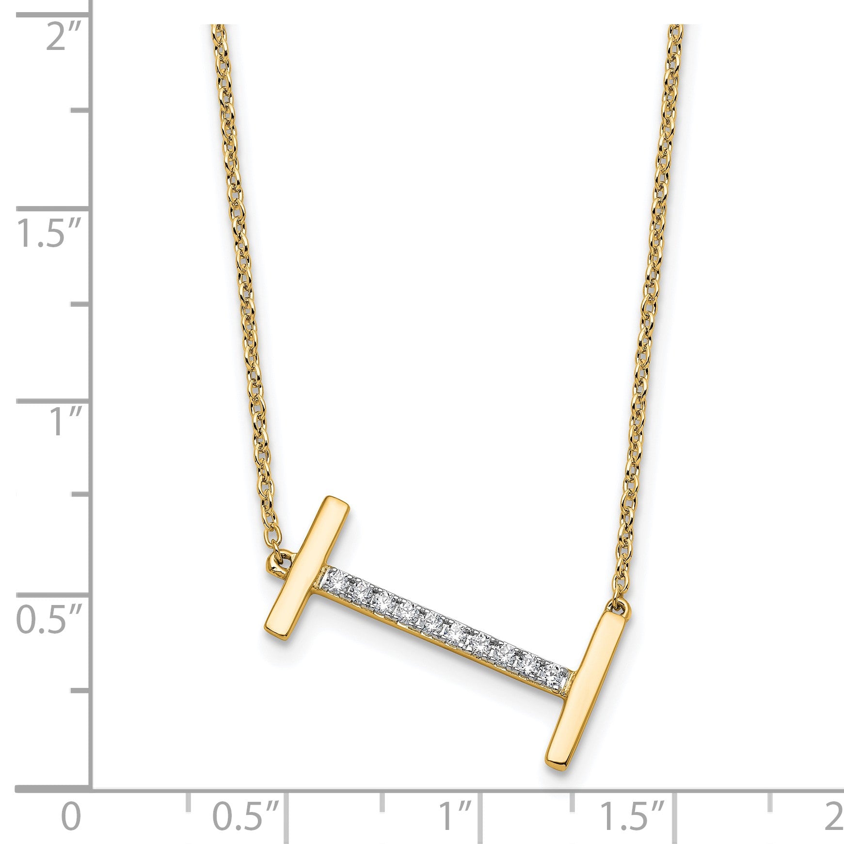 14K Sideways Diamond Initial I 18 inch Necklace
