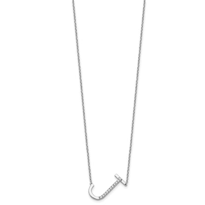 14K White Gold Sideways Diamond Initial J 18 inch Necklace