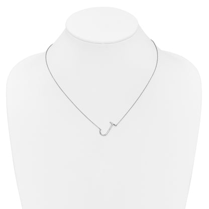 14K White Gold Sideways Diamond Initial J 18 inch Necklace