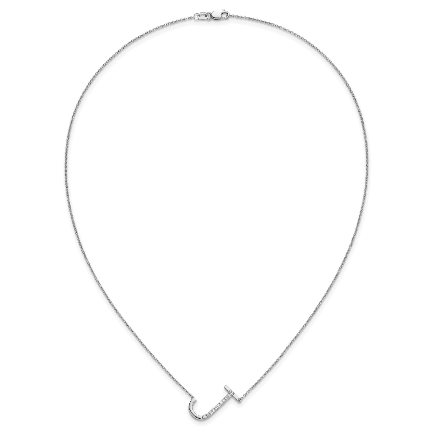 14K White Gold Sideways Diamond Initial J 18 inch Necklace