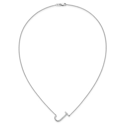 14K White Gold Sideways Diamond Initial J 18 inch Necklace