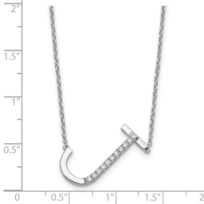 14K White Gold Sideways Diamond Initial J 18 inch Necklace