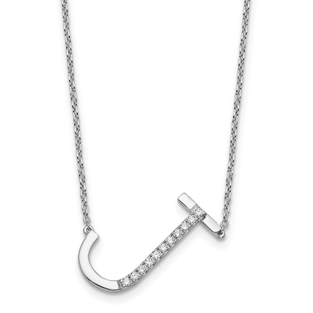 14K White Gold Sideways Diamond Initial J Necklace