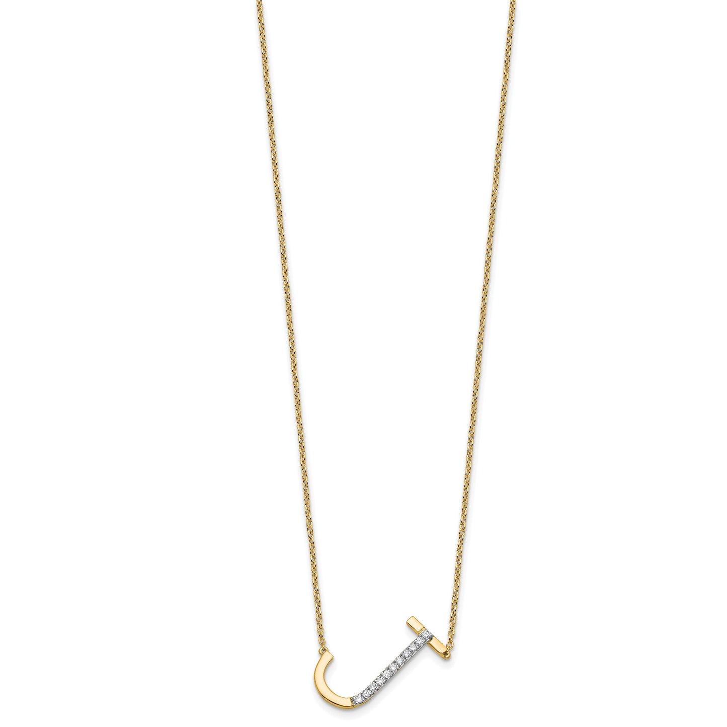 14K Sideways Diamond Initial J 18 inch Necklace