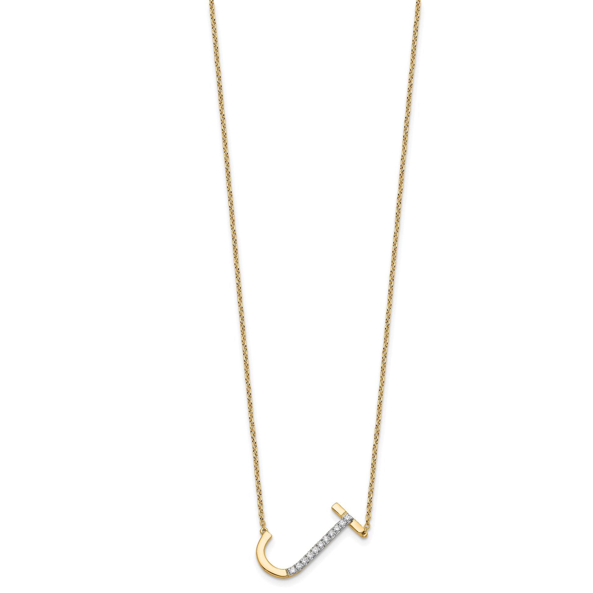 14K Sideways Diamond Initial J 18 inch Necklace