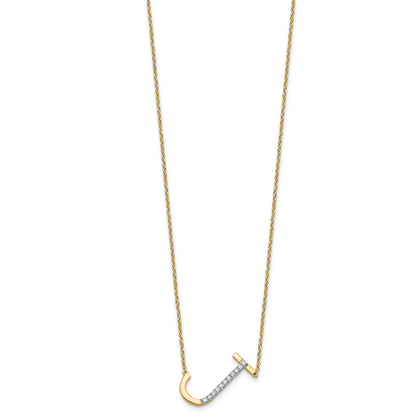 14K Sideways Diamond Initial J 18 inch Necklace
