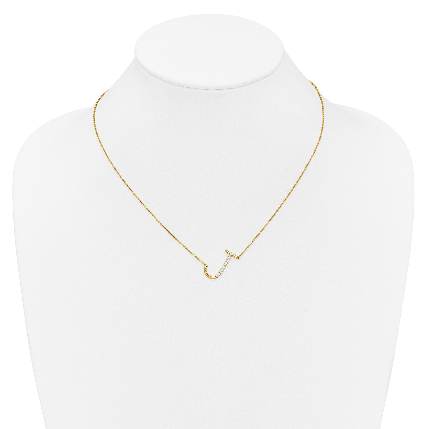 14K Sideways Diamond Initial J 18 inch Necklace