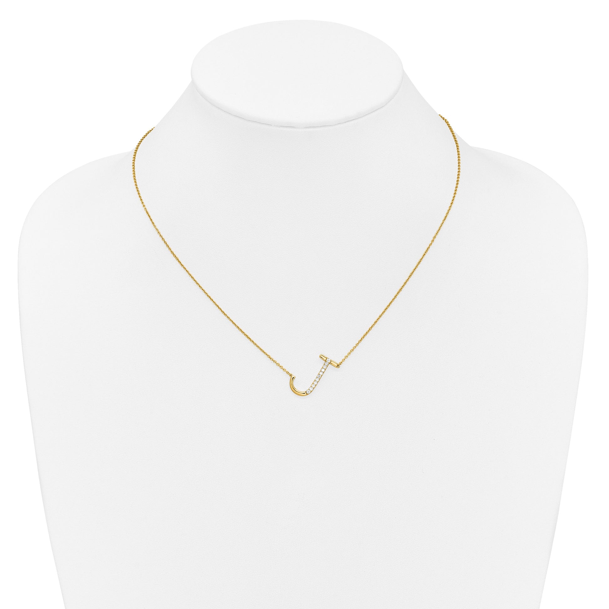 14K Sideways Diamond Initial J 18 inch Necklace