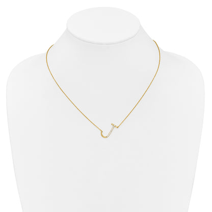 14K Sideways Diamond Initial J 18 inch Necklace