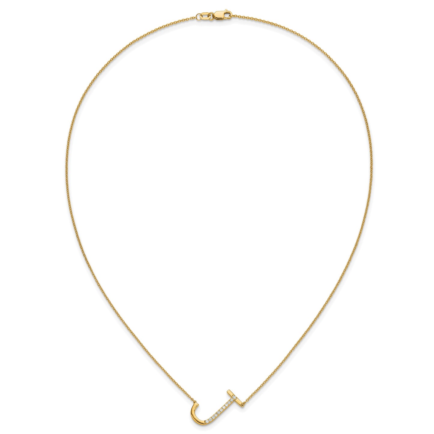 14K Sideways Diamond Initial J 18 inch Necklace