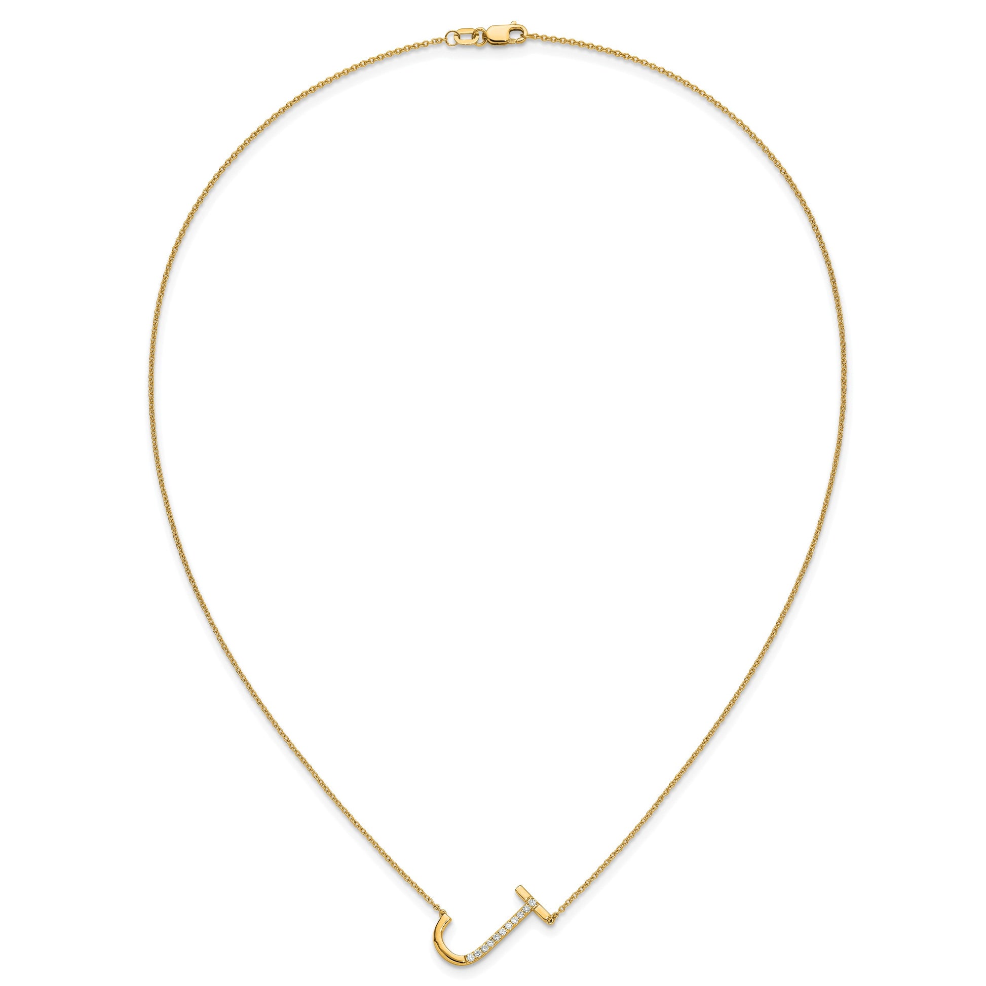 14K Sideways Diamond Initial J 18 inch Necklace