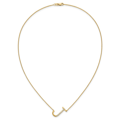 14K Sideways Diamond Initial J 18 inch Necklace