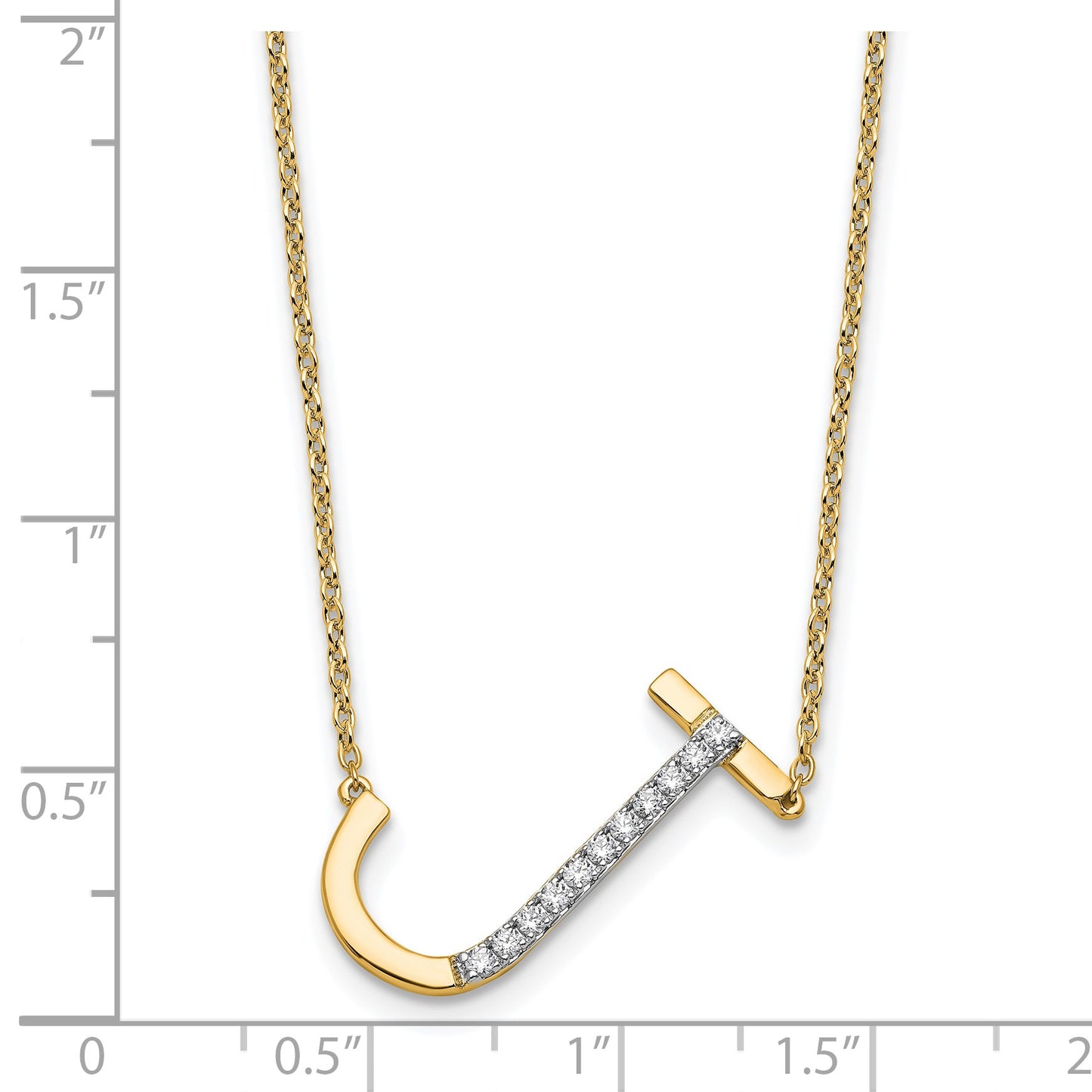 14K Sideways Diamond Initial J 18 inch Necklace
