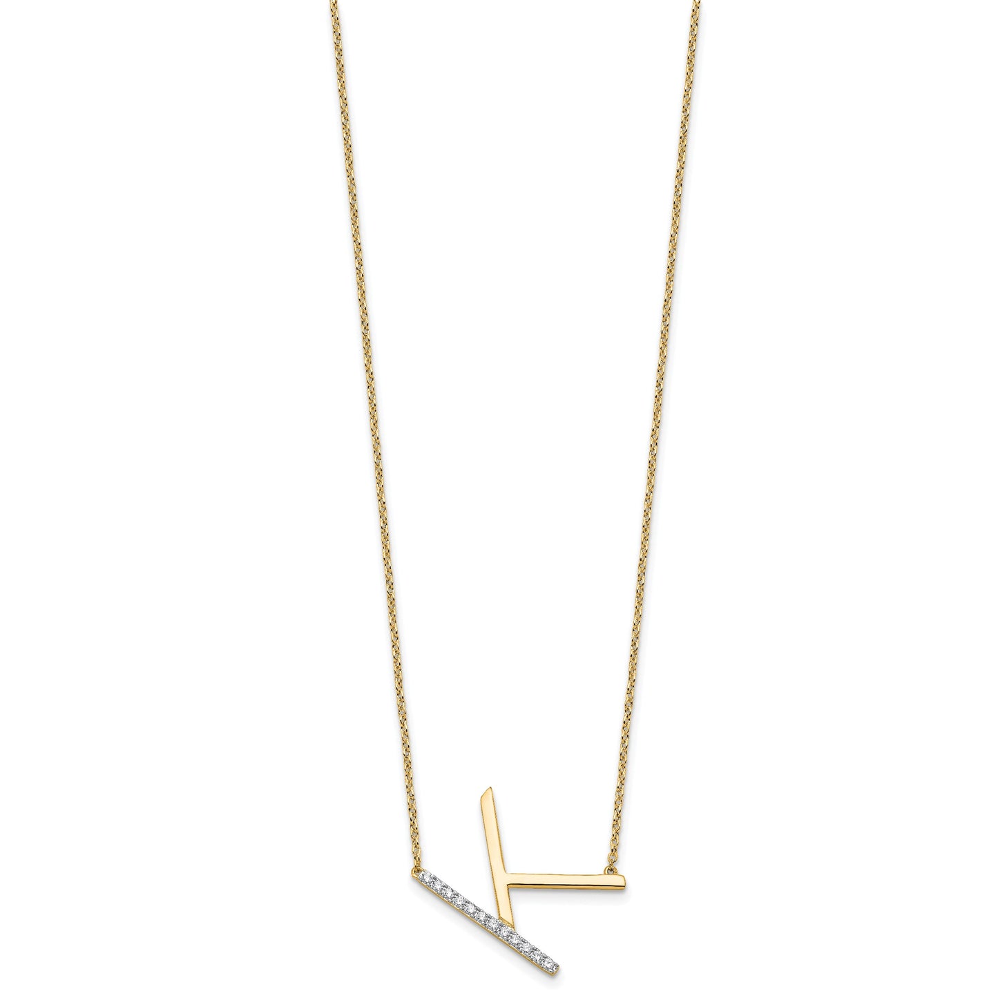 14K Sideways Diamond Initial K 18 inch Necklace