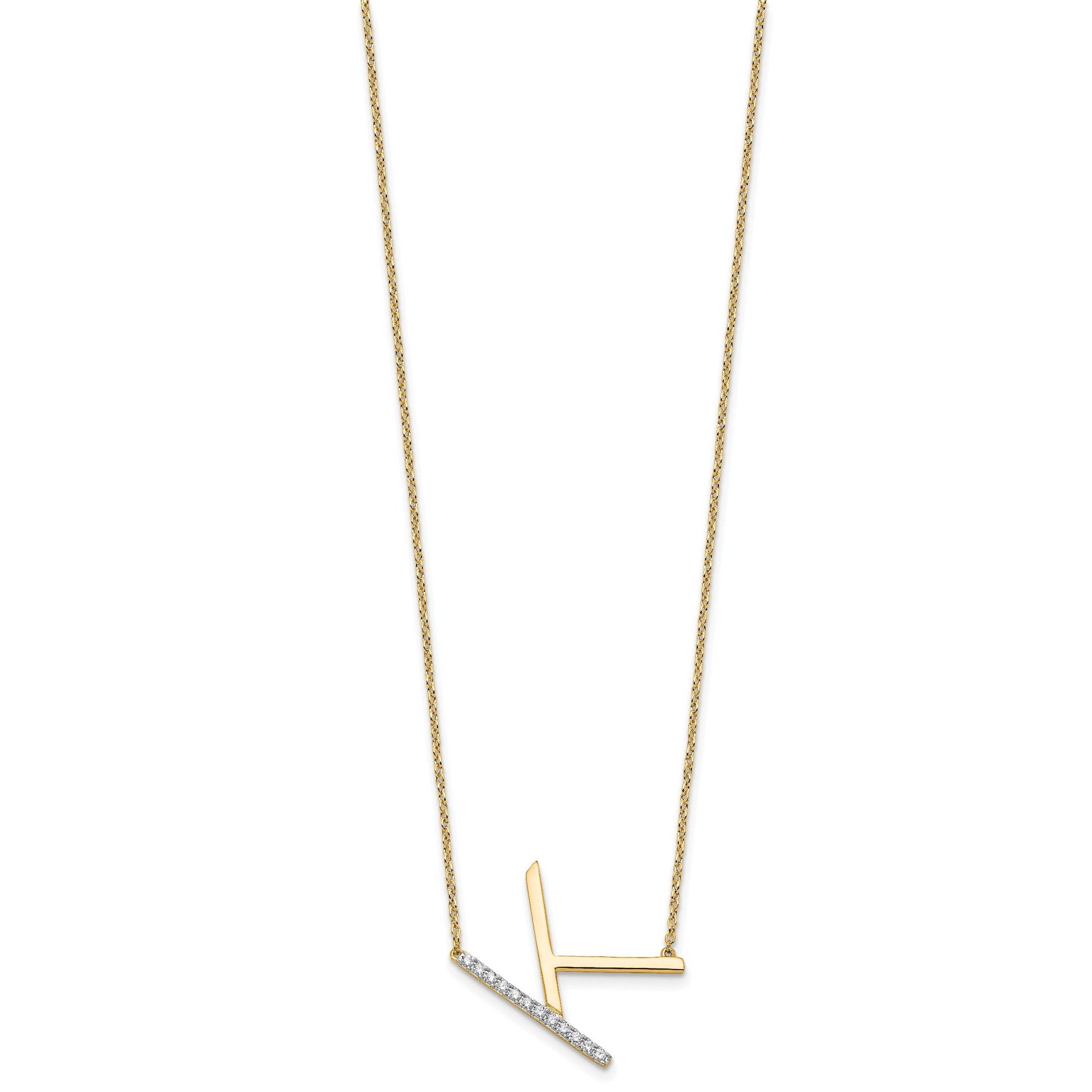 14K Sideways Diamond Initial K 18 inch Necklace