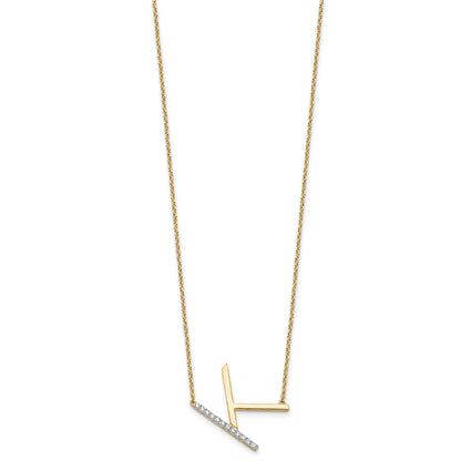 14K Sideways Diamond Initial K 18 inch Necklace