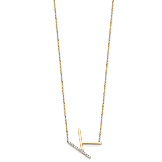 14K Sideways Diamond Initial K 18 inch Necklace
