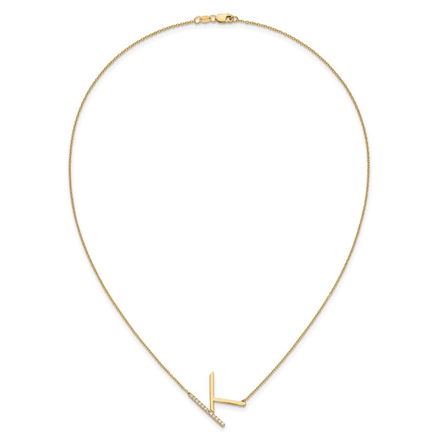 14K Sideways Diamond Initial K 18 inch Necklace