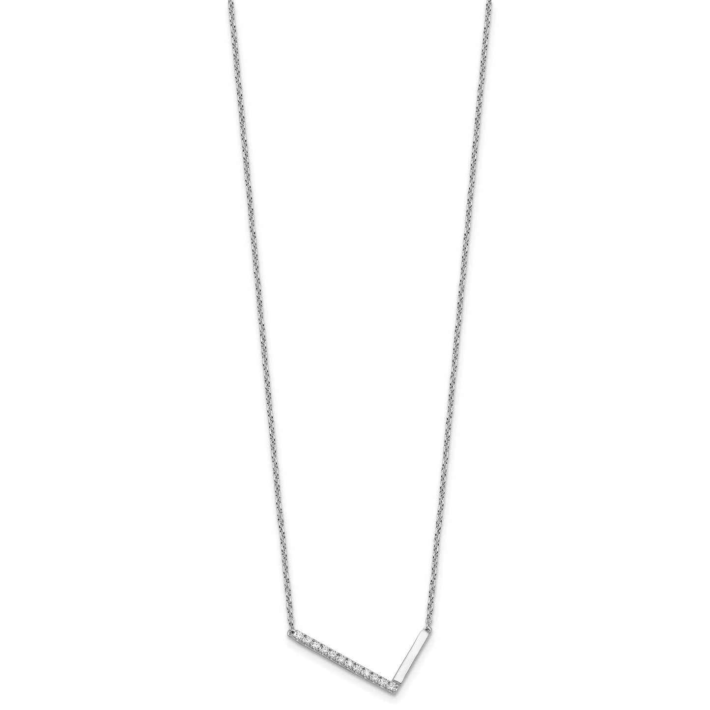 14K White Gold Sideways Diamond Initial L 18 inch Necklace