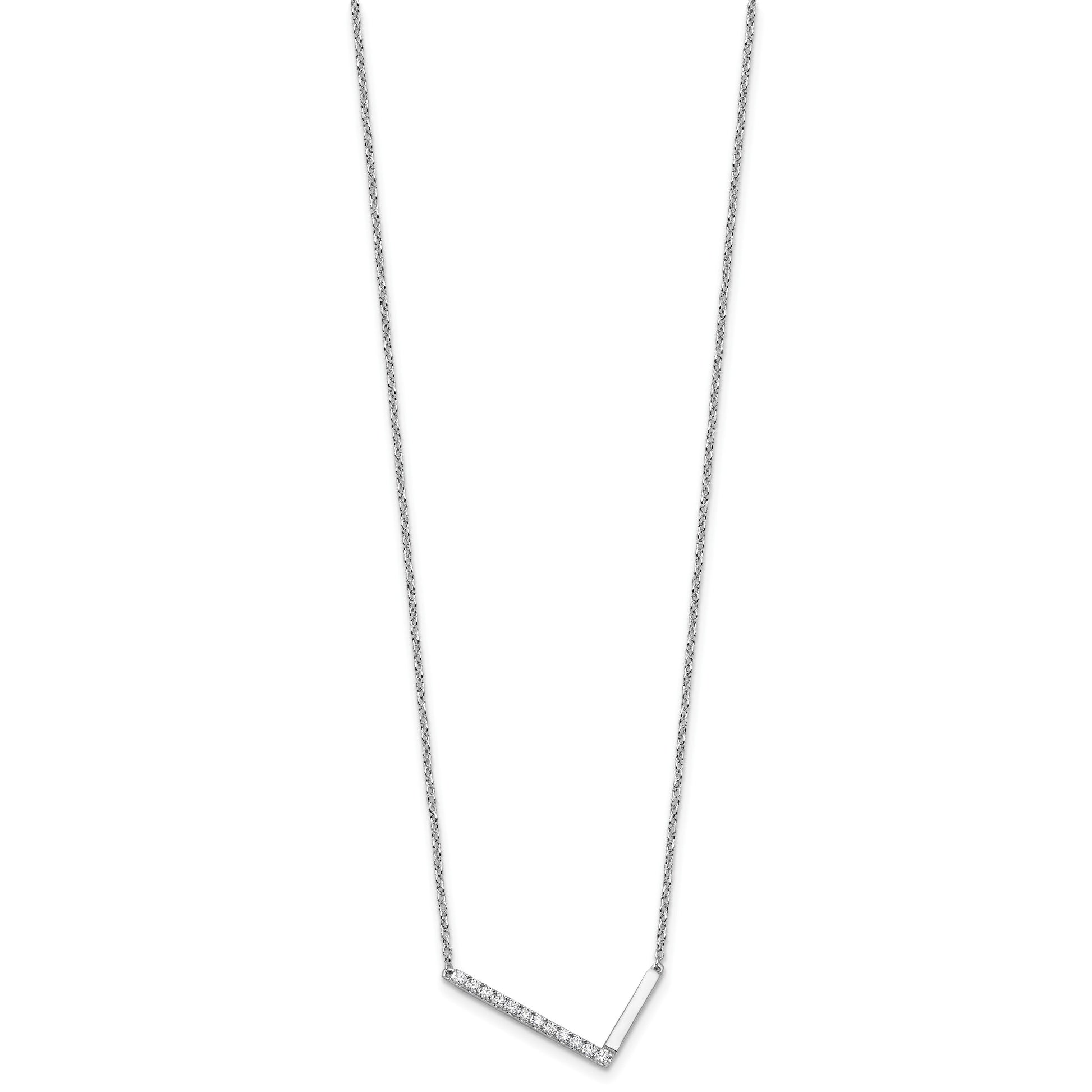 14K White Gold Sideways Diamond Initial L 18 inch Necklace