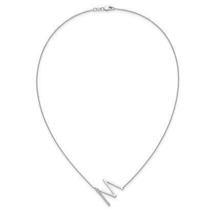 14K White Gold Sideways Diamond Initial M 18 inch Necklace