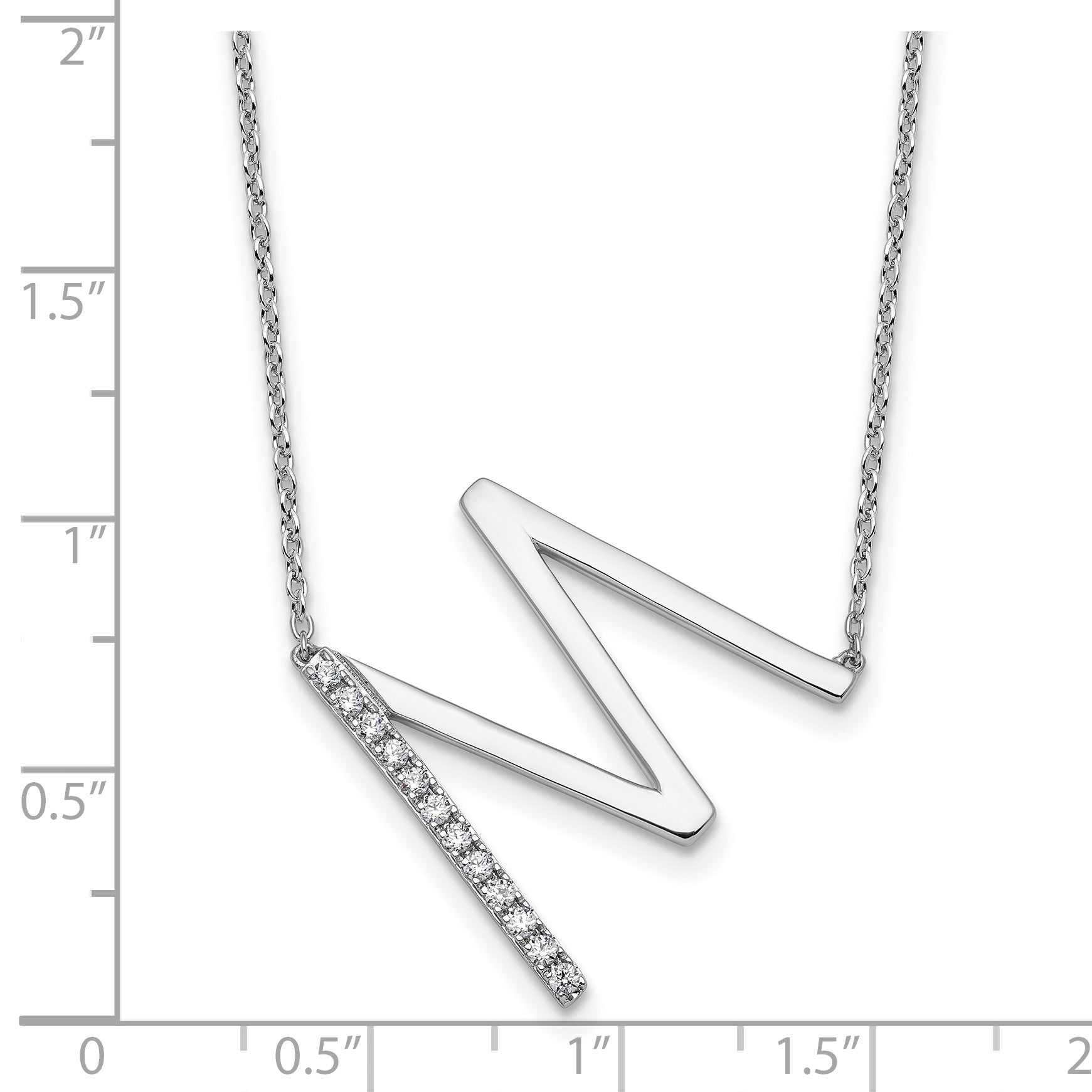 14K White Gold Sideways Diamond Initial M 18 inch Necklace