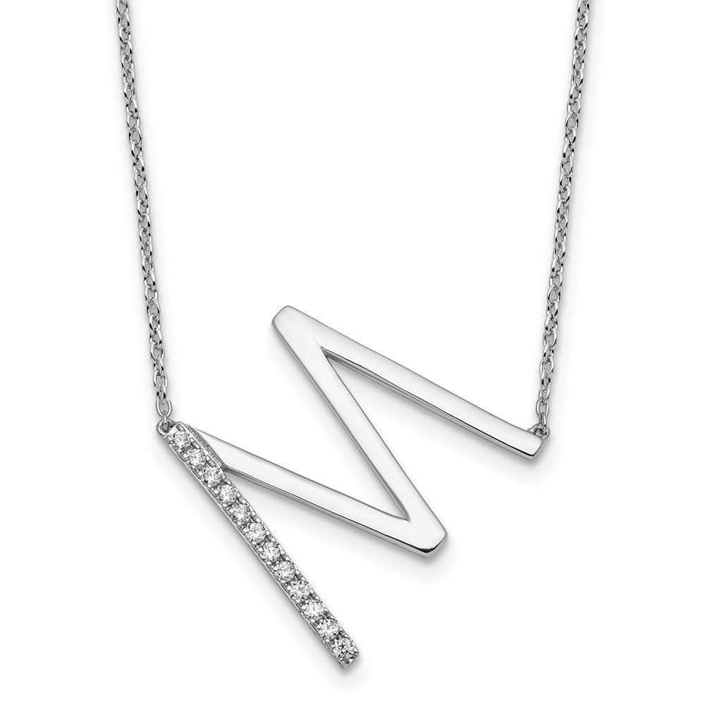 14K White Gold Sideways Diamond Initial M Necklace