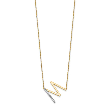 14K Sideways Diamond Initial M 18 inch Necklace