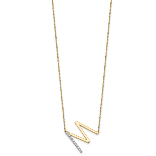 14K Sideways Diamond Initial M 18 inch Necklace