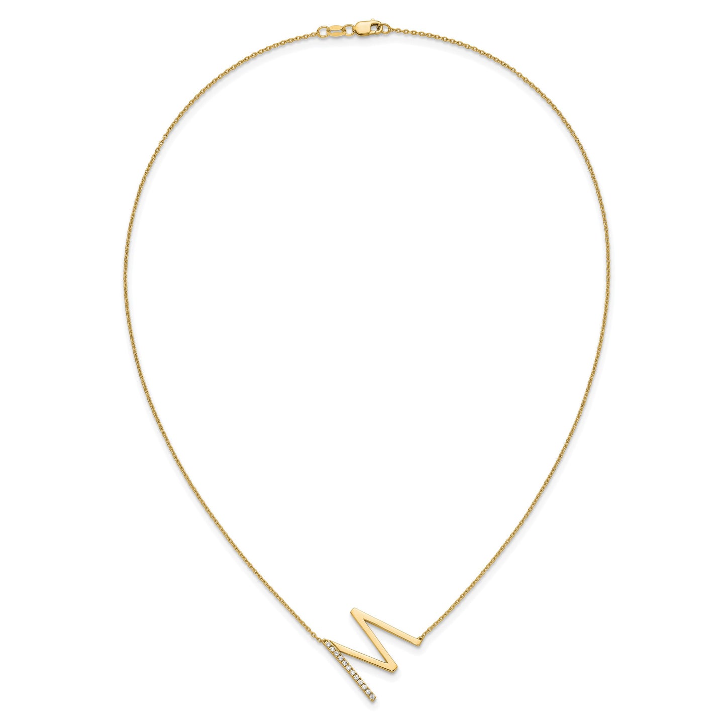14K Sideways Diamond Initial M 18 inch Necklace