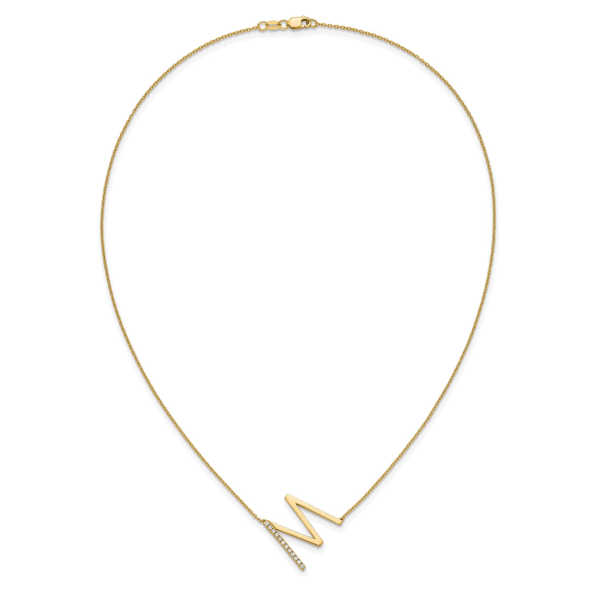 14K Sideways Diamond Initial M 18 inch Necklace