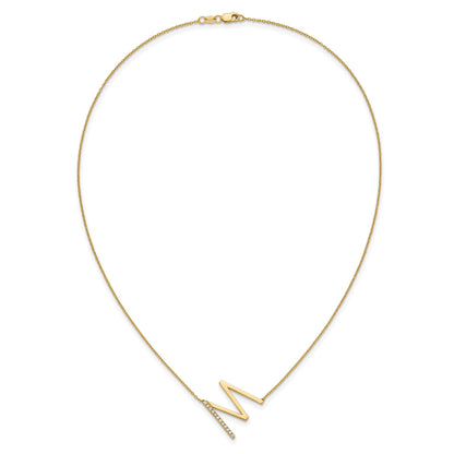 14K Sideways Diamond Initial M 18 inch Necklace
