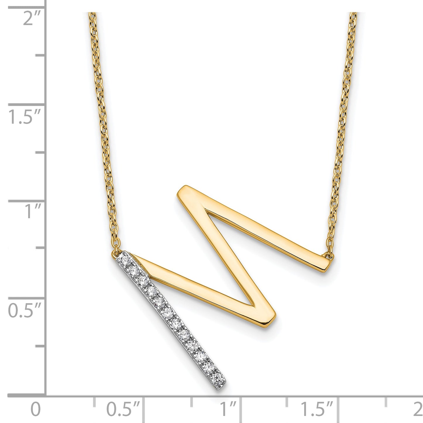 14K Sideways Diamond Initial M 18 inch Necklace
