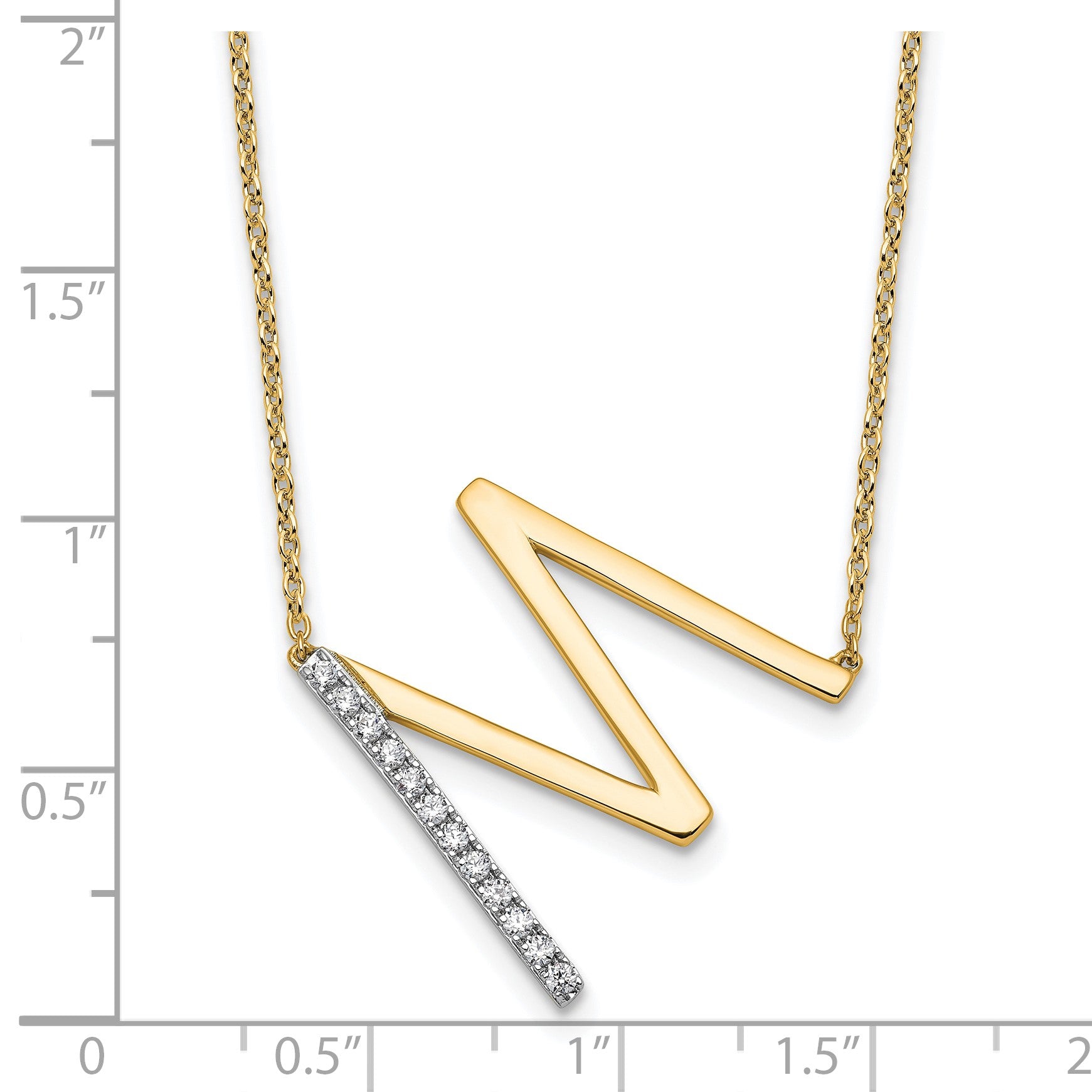 14K Sideways Diamond Initial M 18 inch Necklace