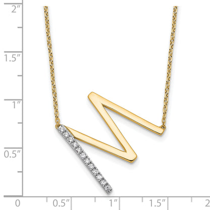 14K Sideways Diamond Initial M 18 inch Necklace