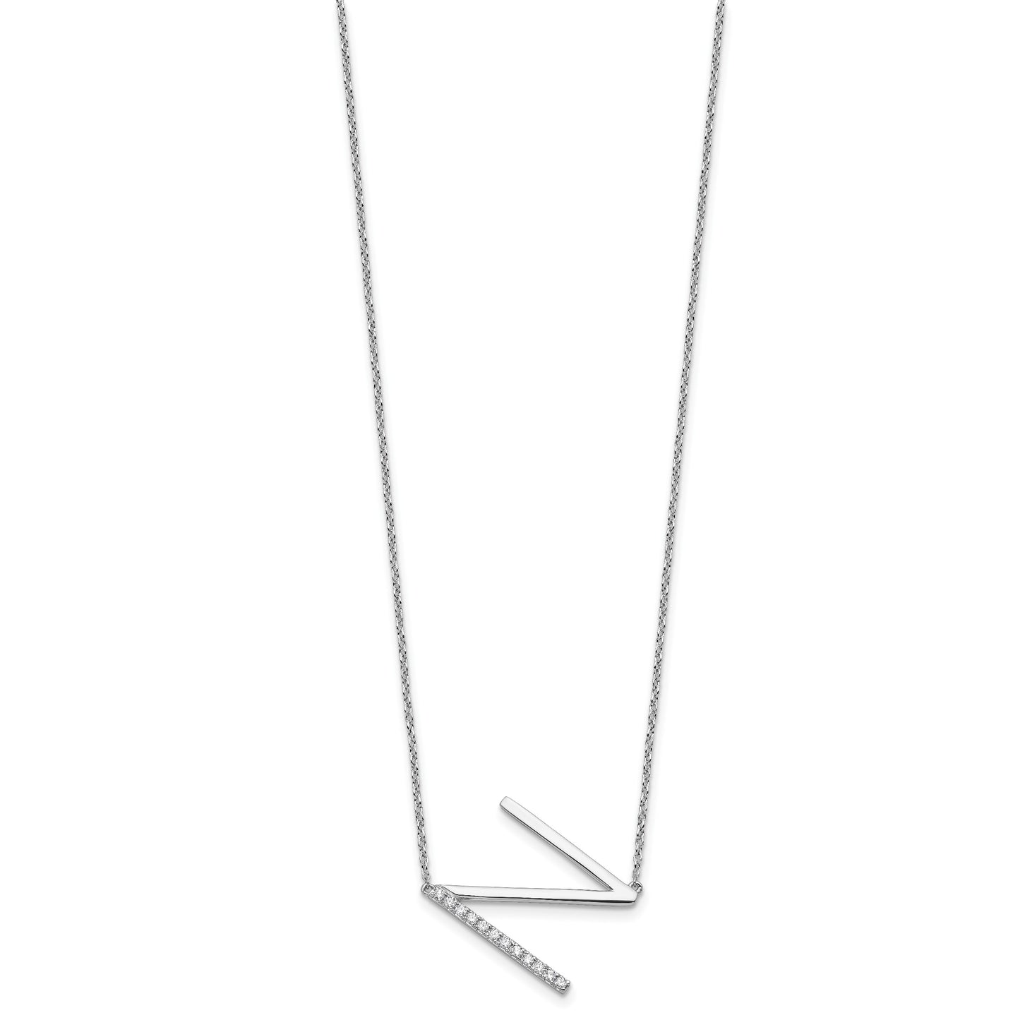 14K White Gold Sideways Diamond Initial N 18 inch Necklace