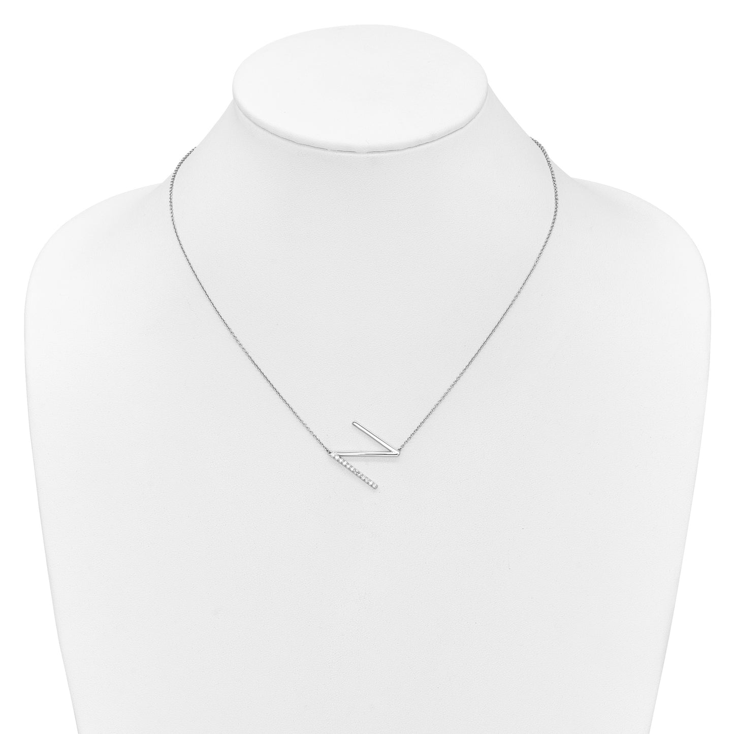 14K White Gold Sideways Diamond Initial N 18 inch Necklace