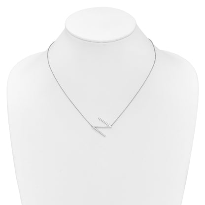 14K White Gold Sideways Diamond Initial N 18 inch Necklace